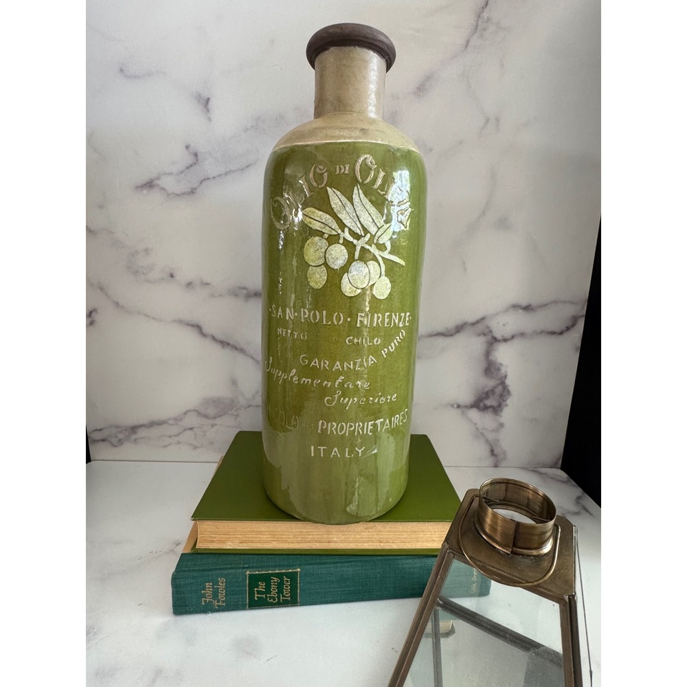 Large Italian Olive Oil Vase Tuscan Pottery Firenze Decor Vase 12"